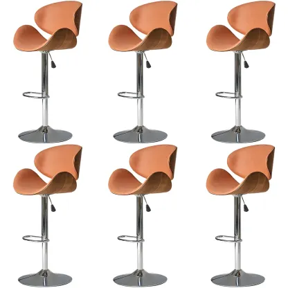 Glam Brown Leather Adjustable Bar Stools with Cushion for Home Image - 8