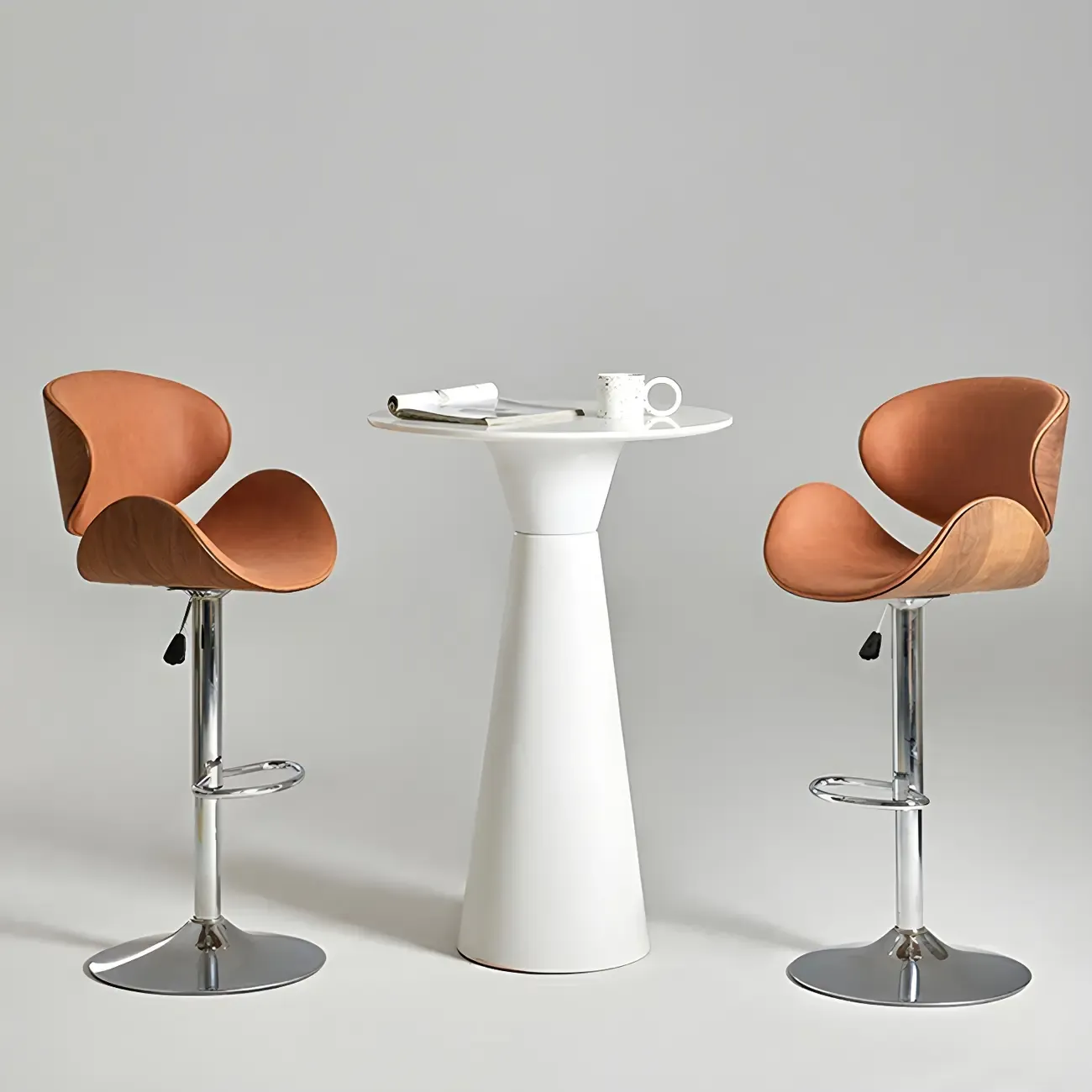 Glam Brown Leather Adjustable Bar Stools with Cushion for Home Image - 9