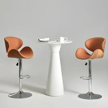 Glam Brown Leather Adjustable Bar Stools with Cushion for Home Image - 9