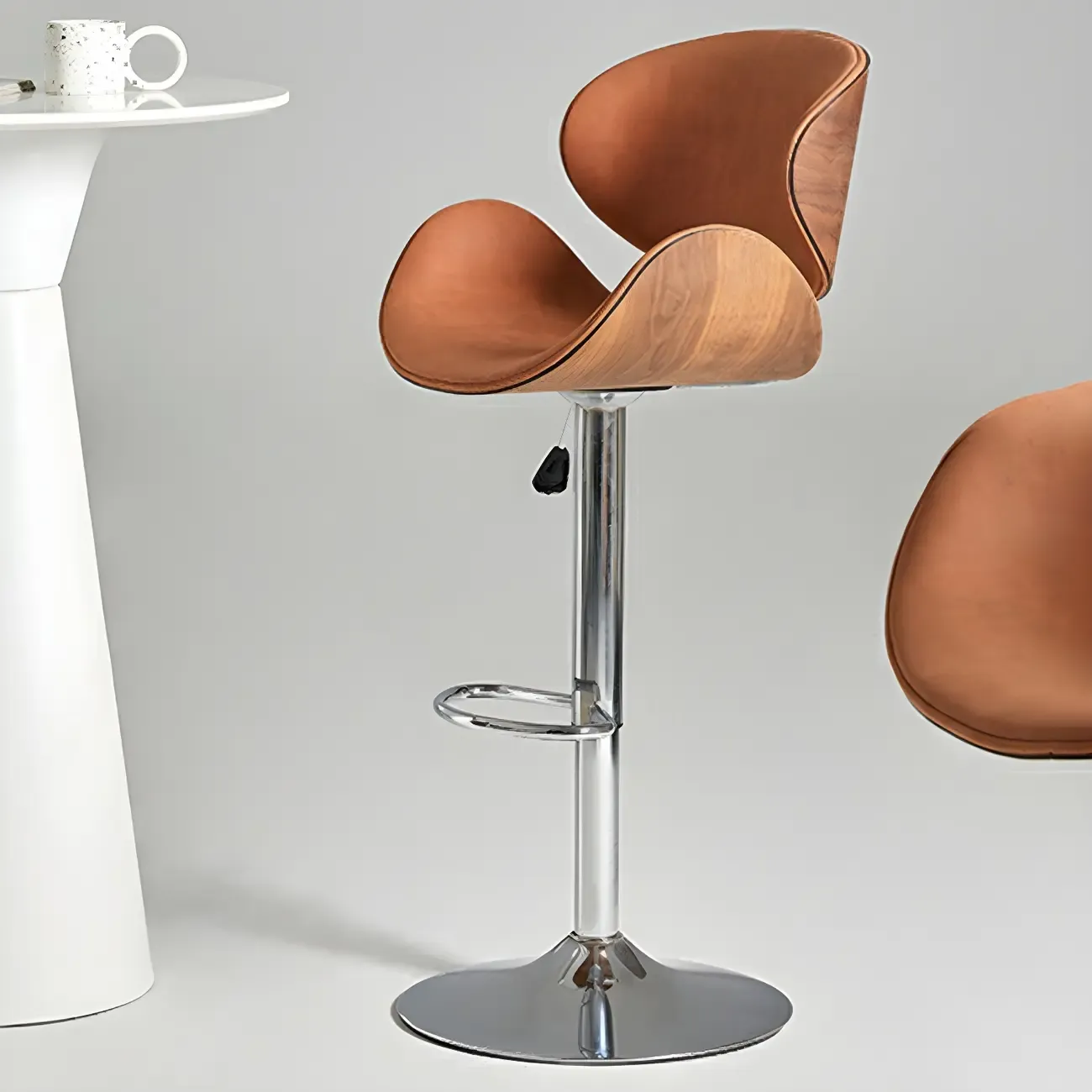 Glam Brown Leather Adjustable Bar Stools with Cushion for Home Image - 17