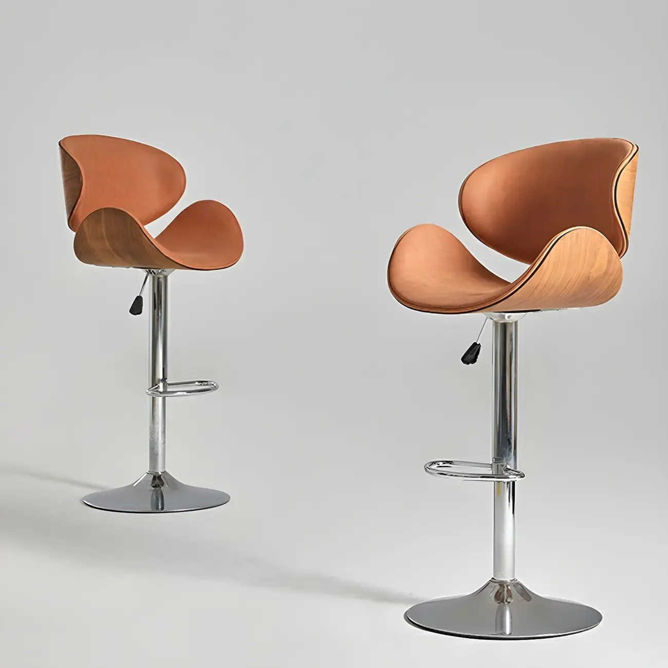 Glam Brown Leather Adjustable Bar Stools with Cushion for Home Image - 18
