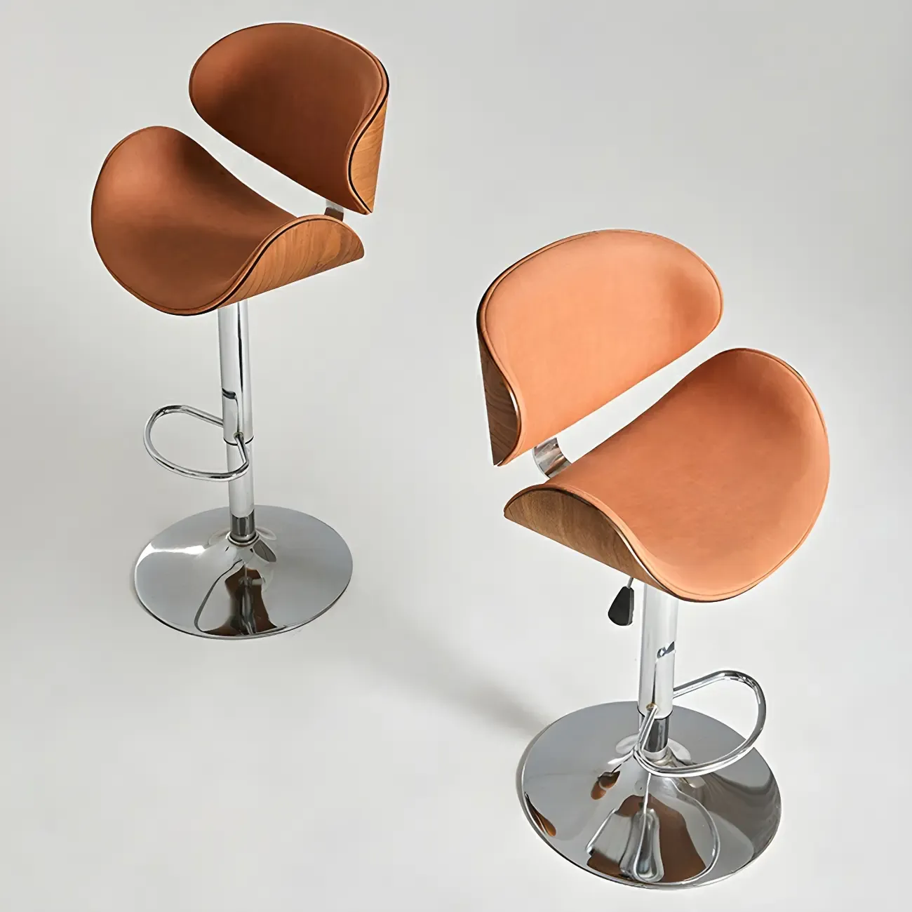 Glam Brown Leather Adjustable Bar Stools with Cushion for Home Image - 2
