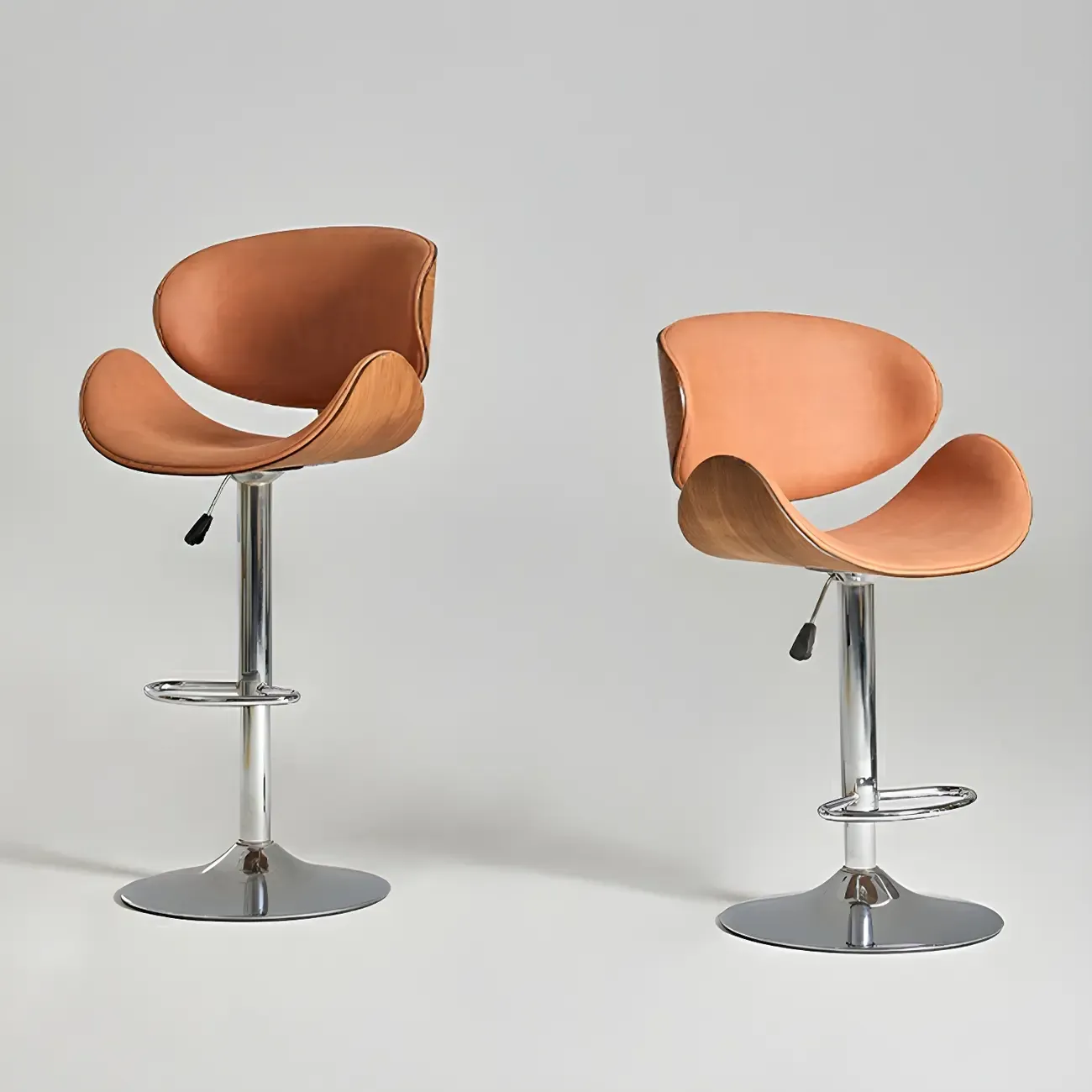 Glam Brown Leather Adjustable Bar Stools with Cushion for Home Image - 19