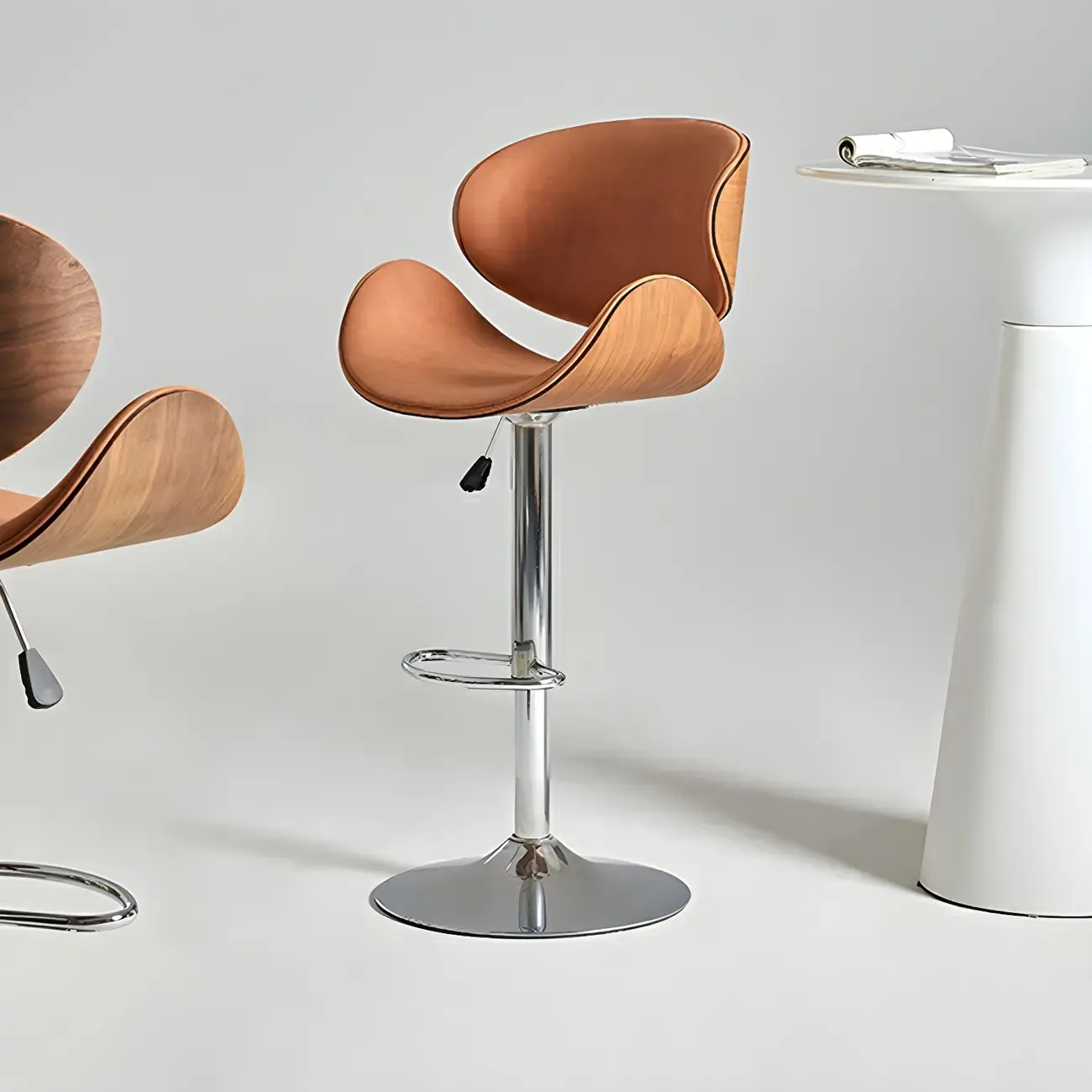 Glam Brown Leather Adjustable Bar Stools with Cushion for Home Image - 20
