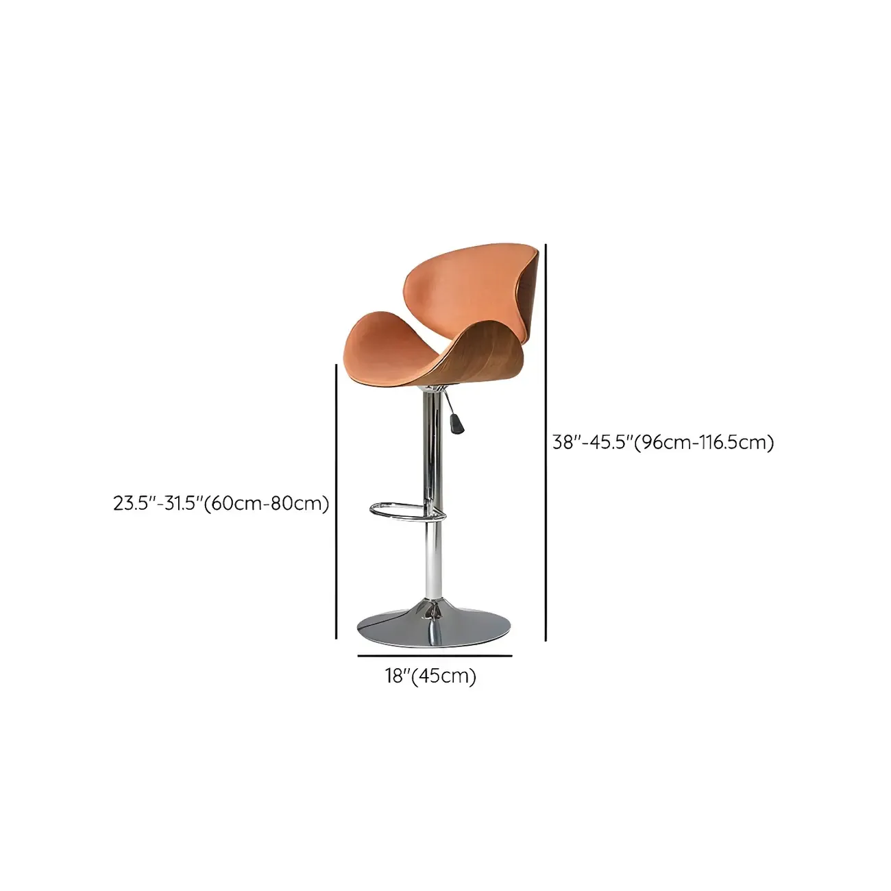 Glam Brown Leather Adjustable Bar Stools with Cushion for Home #size