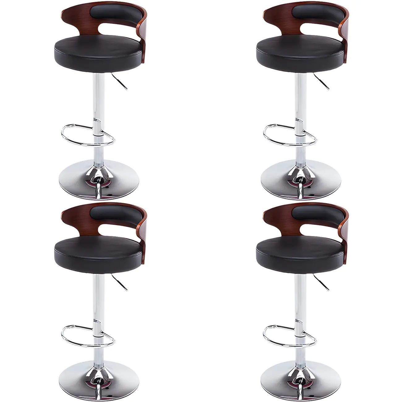 Elegant Brown Wood White Leather Swivel Adjustable Bar Stool Image - 13 | homeyfad