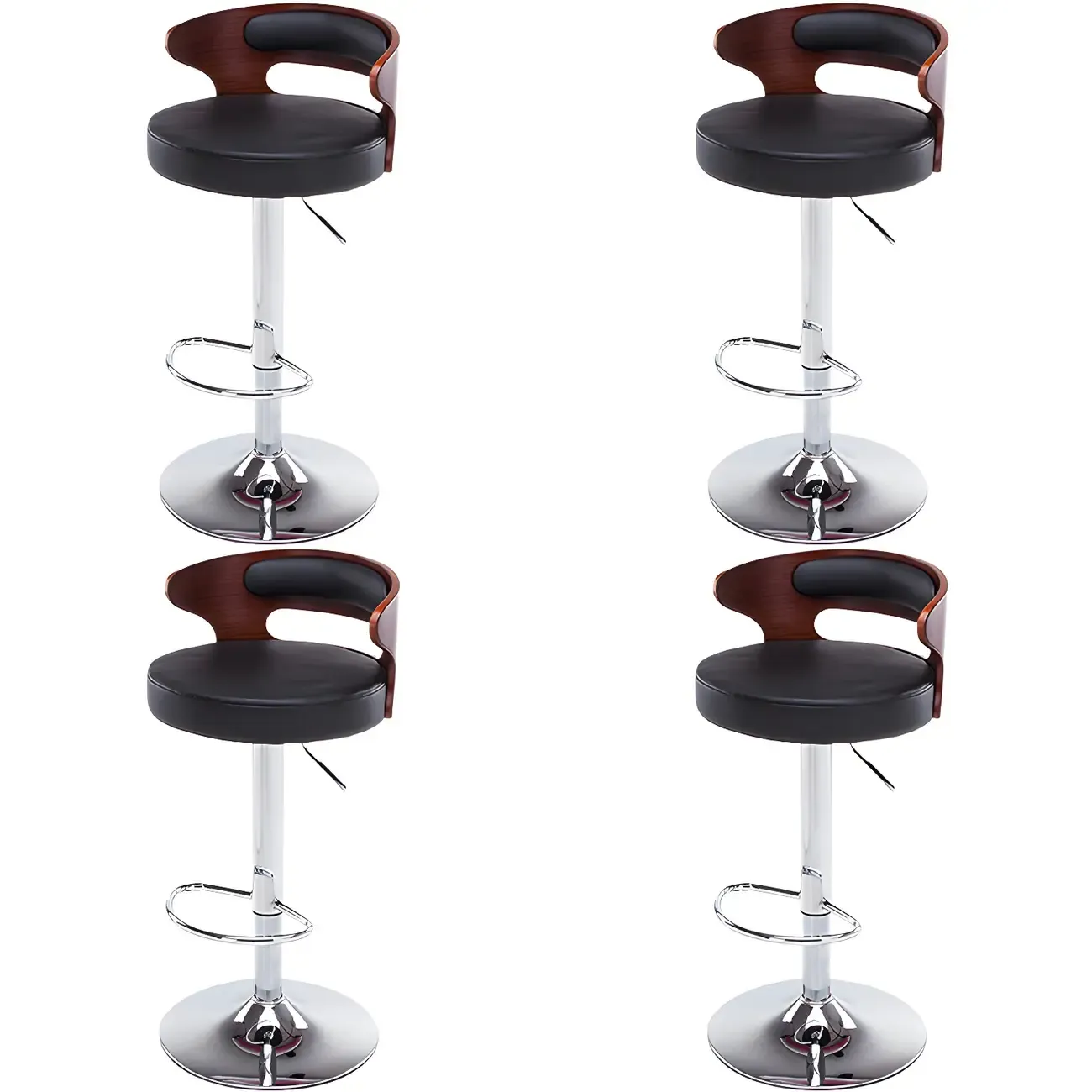 Elegant Brown Wood White Leather Swivel Adjustable Bar Stool Image - 13