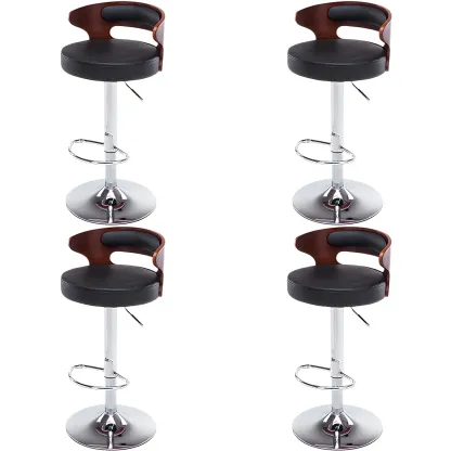 Elegant Brown Wood White Leather Swivel Adjustable Bar Stool Image - 13