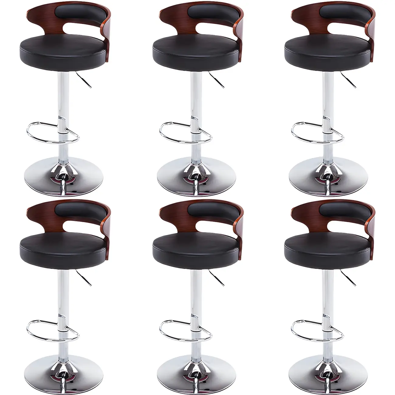 Elegant Brown Wood White Leather Swivel Adjustable Bar Stool Image - 14 | homeyfad