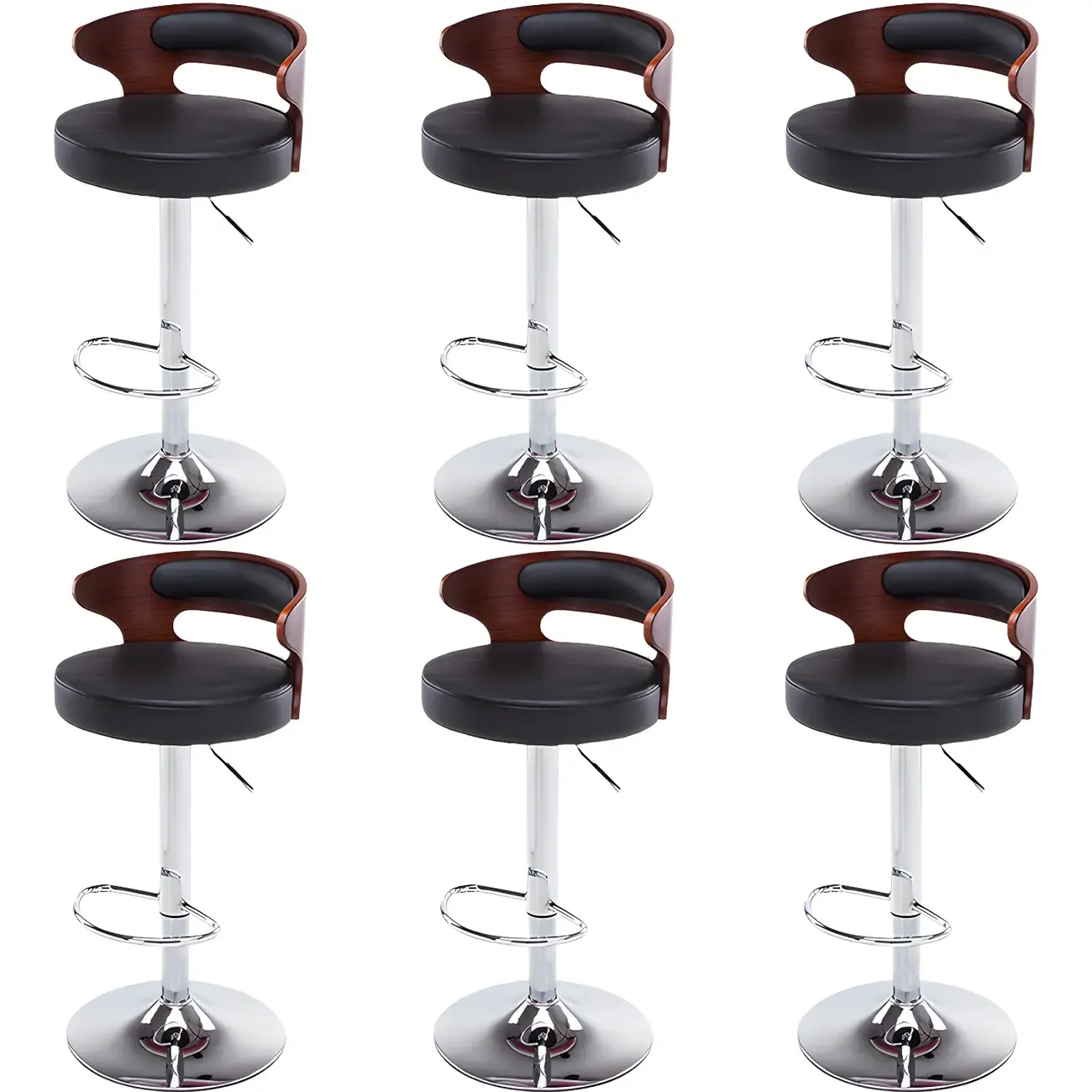 Elegant Brown Wood White Leather Swivel Adjustable Bar Stool Image - 14