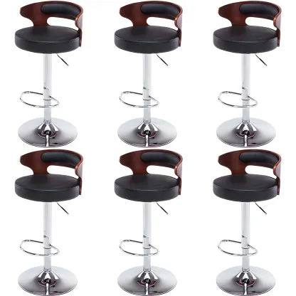 Elegant Brown Wood White Leather Swivel Adjustable Bar Stool Image - 14