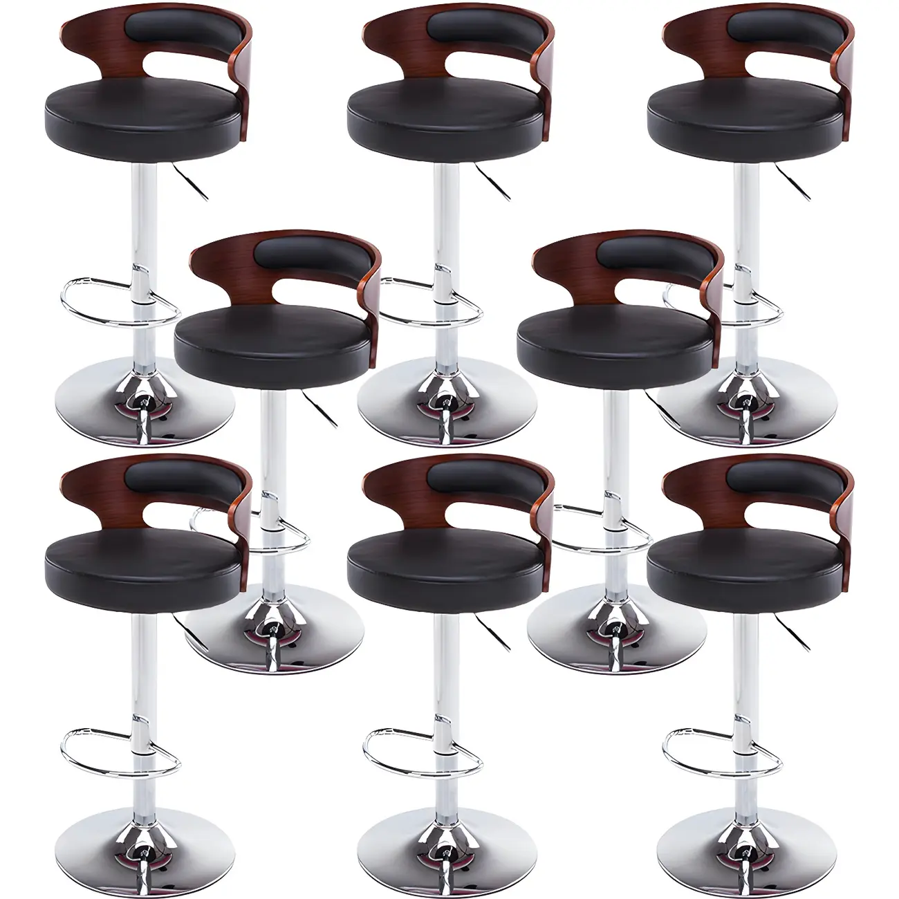 Elegant Brown Wood White Leather Swivel Adjustable Bar Stool Image - 15 | homeyfad