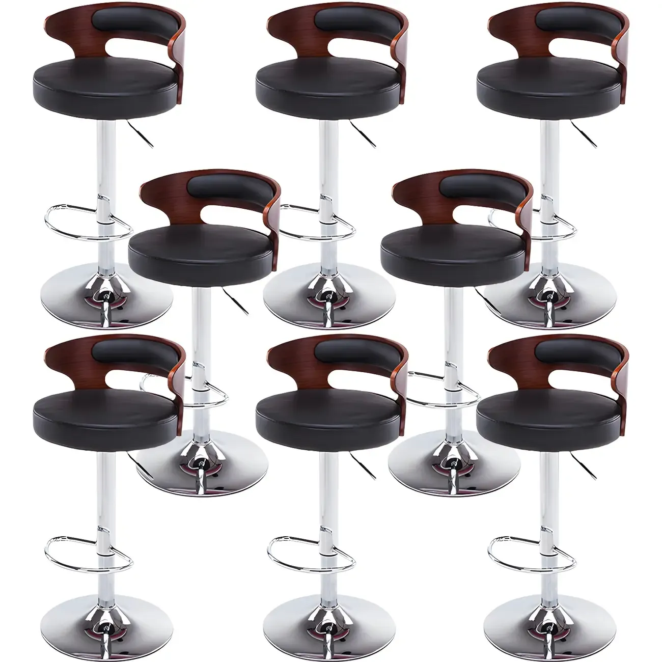 Elegant Brown Wood White Leather Swivel Adjustable Bar Stool Image - 15