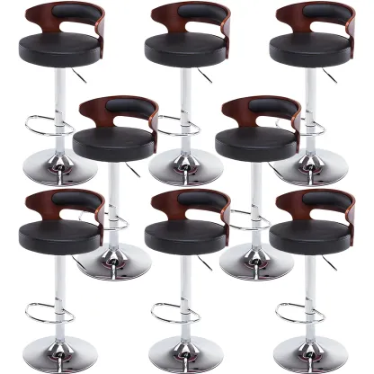 Elegant Brown Wood White Leather Swivel Adjustable Bar Stool Image - 15