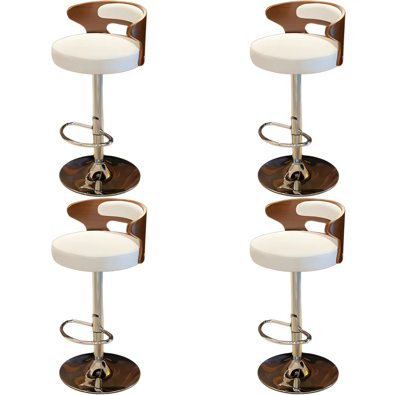 Elegant Brown Wood White Leather Swivel Adjustable Bar Stool Image - 19 | homeyfad