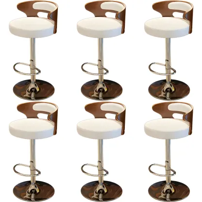 Elegant Brown Wood White Leather Swivel Adjustable Bar Stool Image - 20