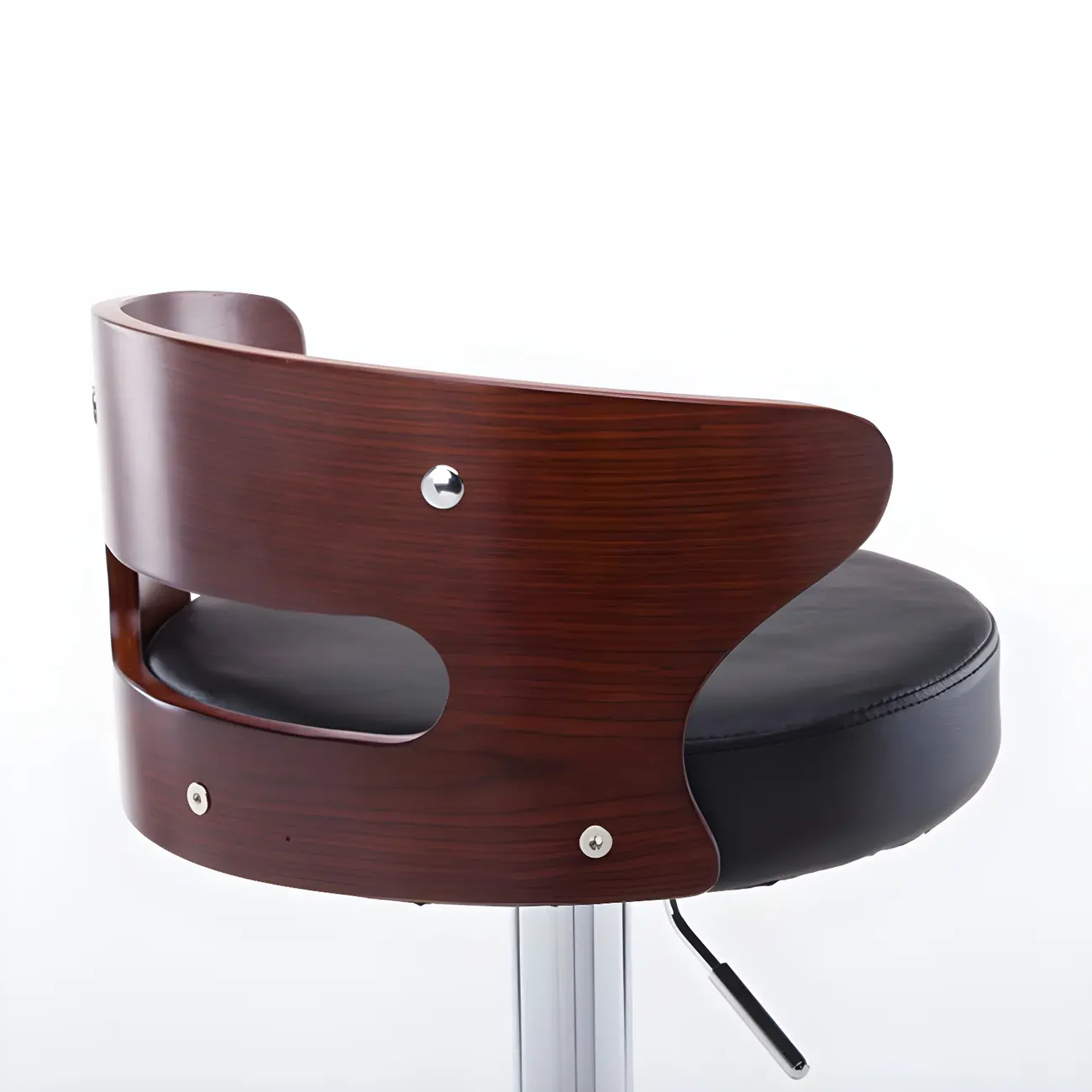Elegant Brown Wood White Leather Swivel Adjustable Bar Stool Image - 9 | homeyfad