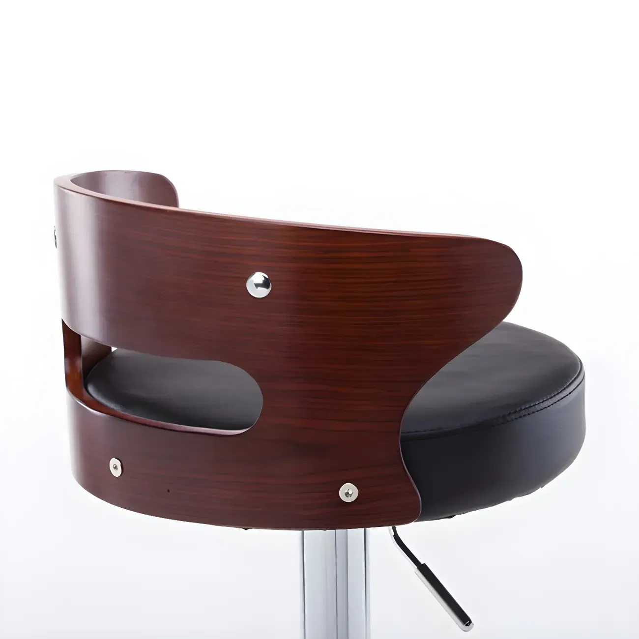 Elegant Brown Wood White Leather Swivel Adjustable Bar Stool Image - 9