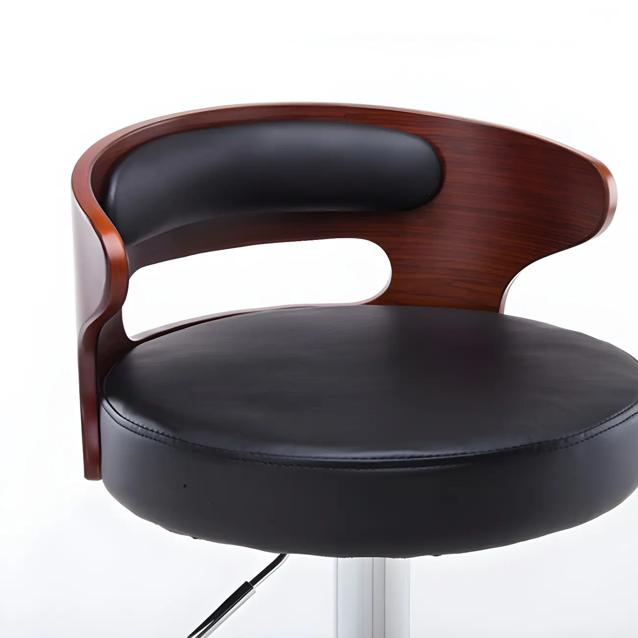 Elegant Brown Wood White Leather Swivel Adjustable Bar Stool Image - 10 | homeyfad