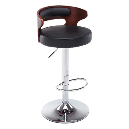 Elegant Brown Wood White Leather Swivel Adjustable Bar Stool Image - 11
