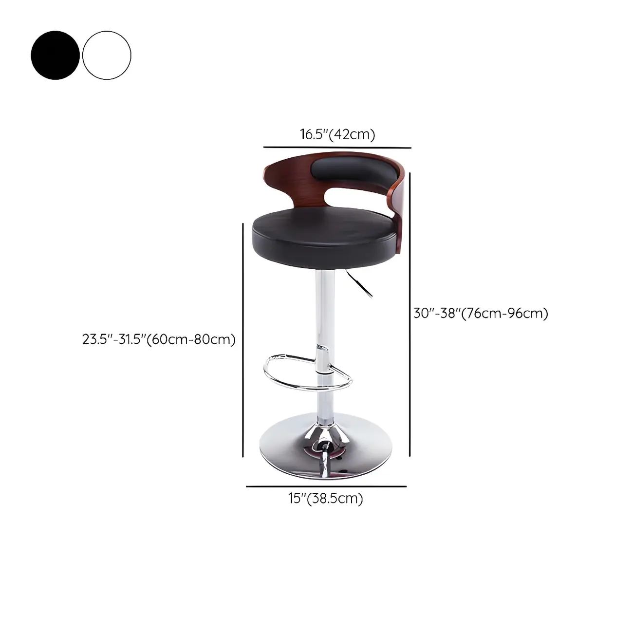 Elegant Brown Wood White Leather Swivel Adjustable Bar Stool #size