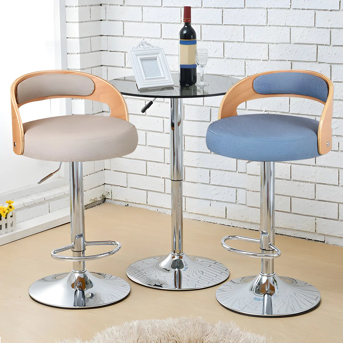 Retro Leather Height-Adjustable Bar Stools with Backrest for Home Image - 1 | homeyfad