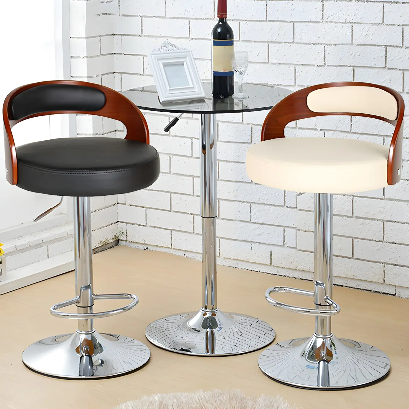 Retro Leather Height-Adjustable Bar Stools with Backrest for Home Image - 2 | homeyfad