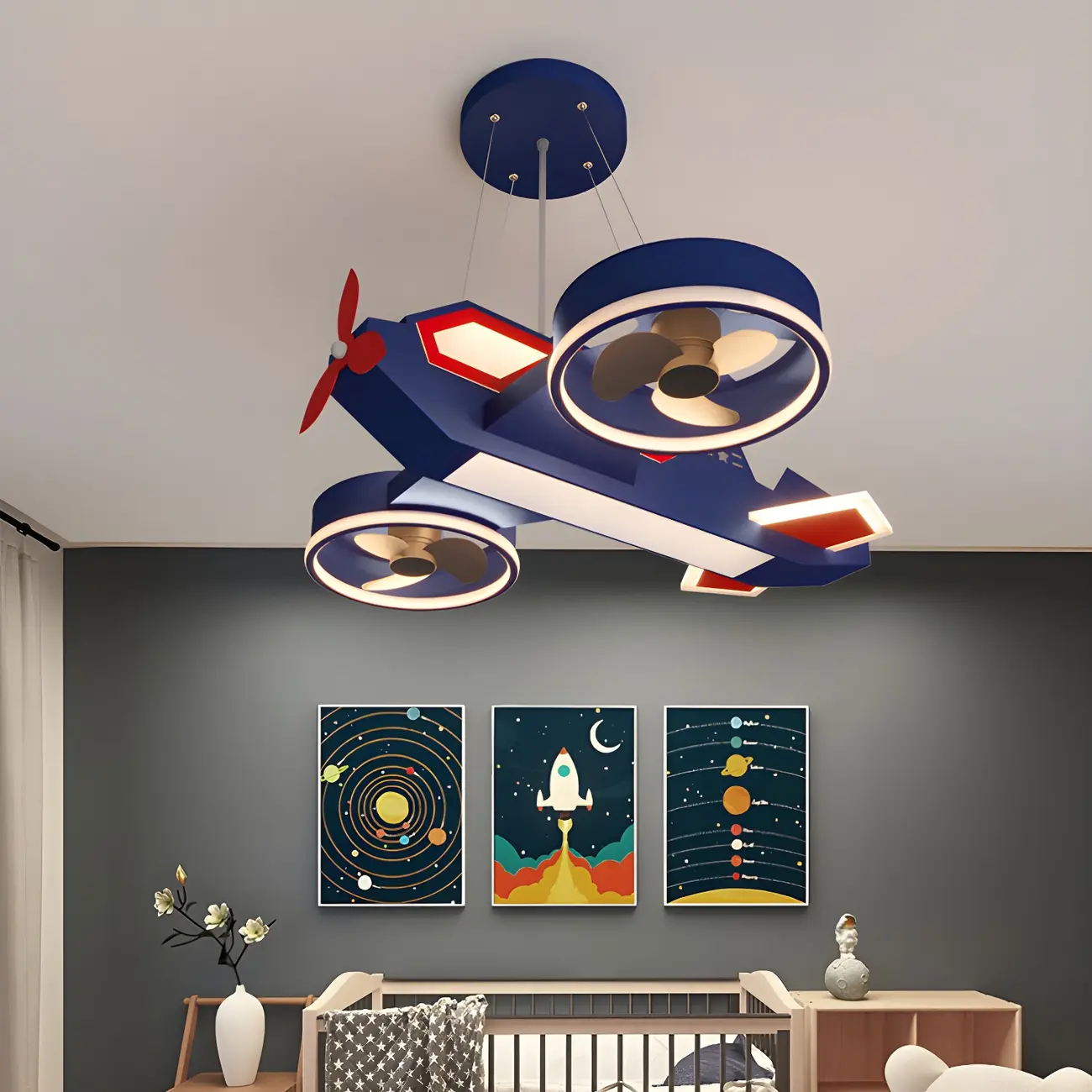 Kids Room Blue Airplane Shaped Ceiling Fan with Lights Image - 1 | homeyfad