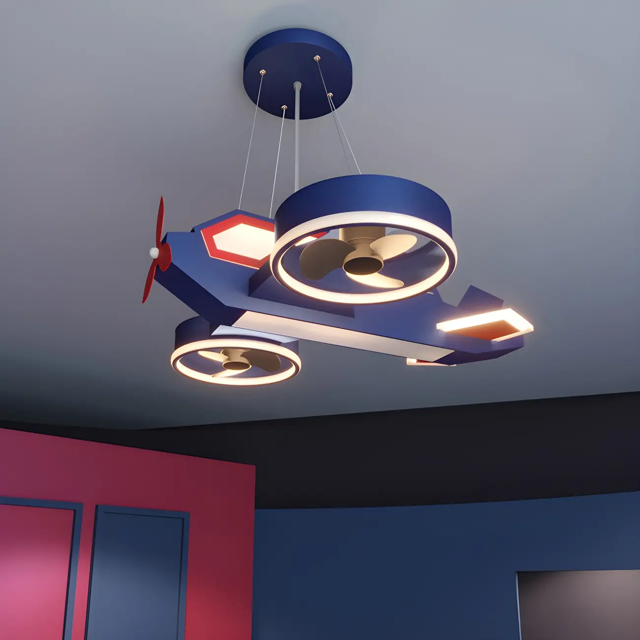 Kids Room Blue Airplane Shaped Ceiling Fan with Lights Image - 2 | homeyfad