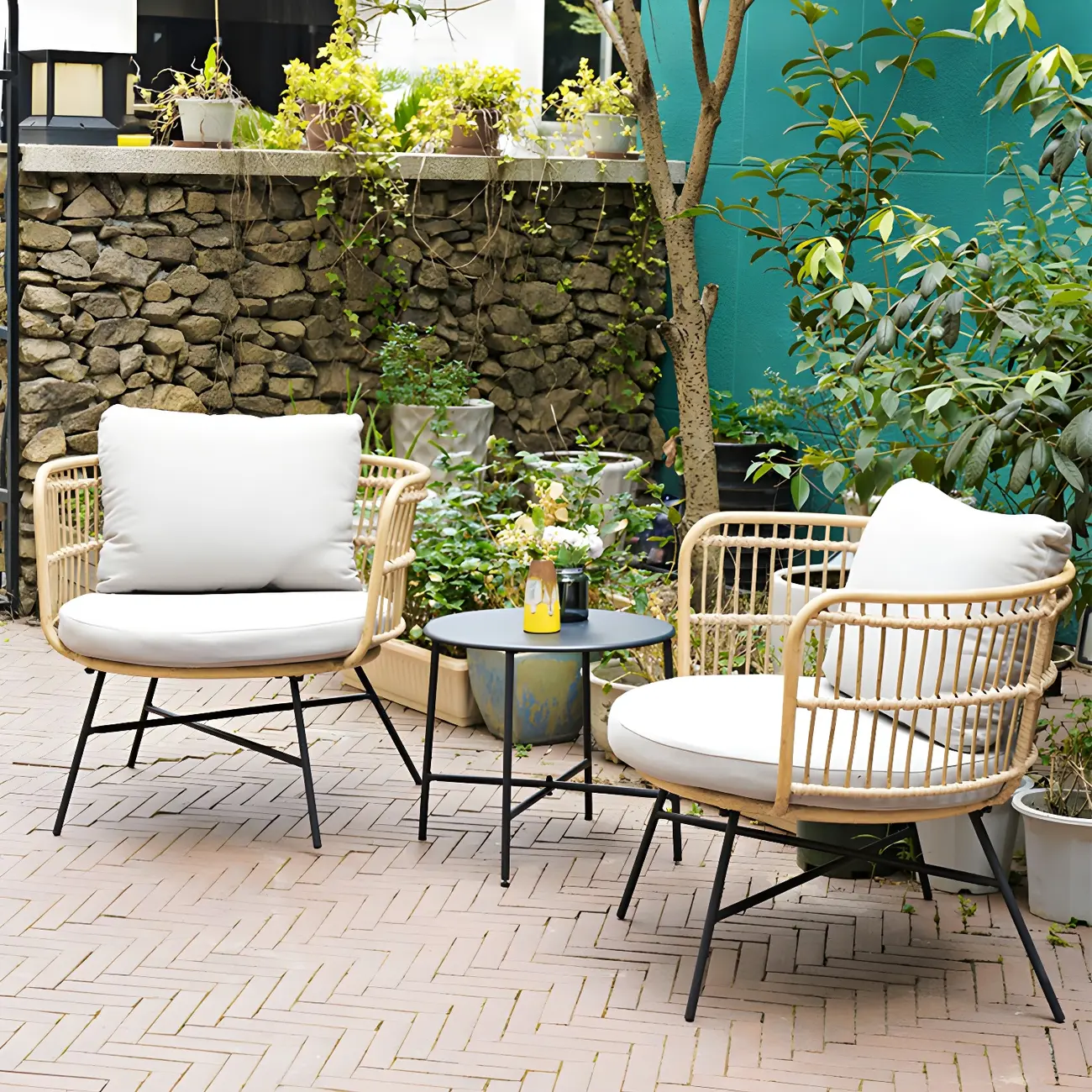 5 Piece Set Stackable Metal Patio Dining Set Image - 2 | homeyfad
