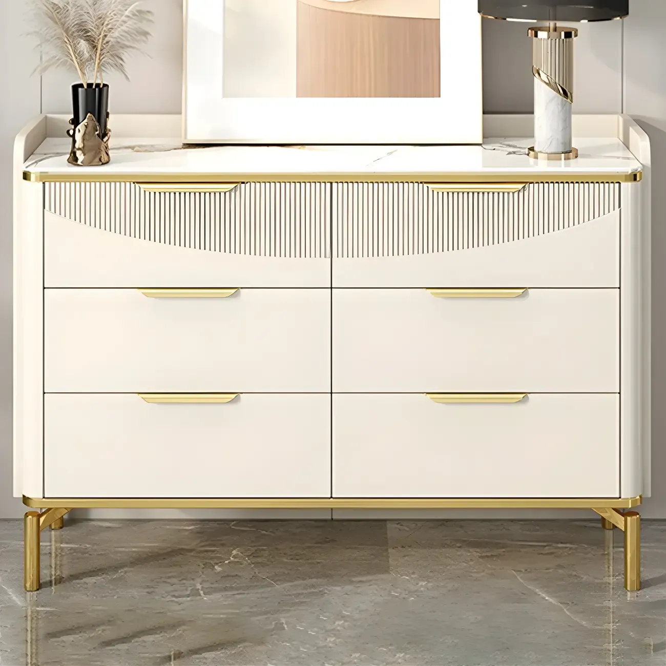 Minimalist White Wooden Dresser with Soft Close Drawers Image - 3