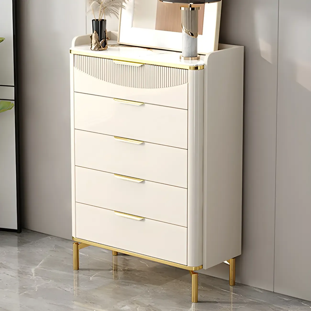 Minimalist White Wooden Dresser with Soft Close Drawers Image - 5