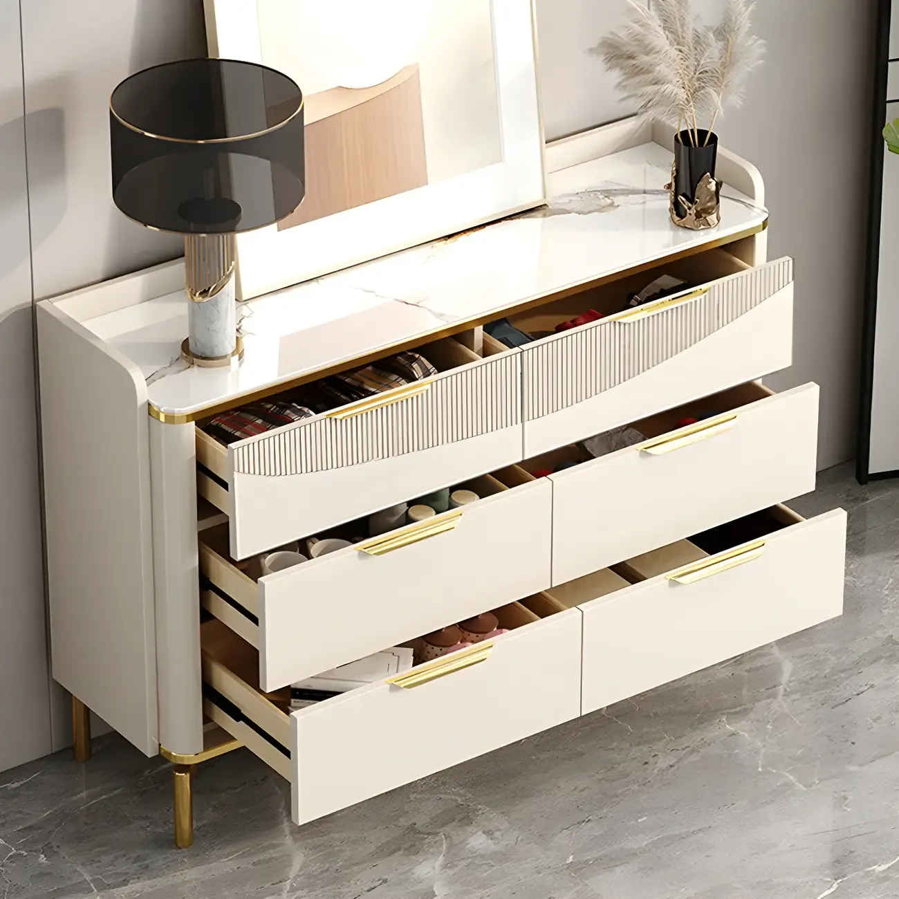 Minimalist White Wooden Dresser with Soft Close Drawers Image - 4