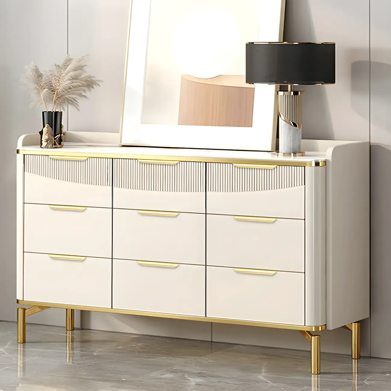 Minimalist White Wooden Dresser with Soft Close Drawers Image - 12