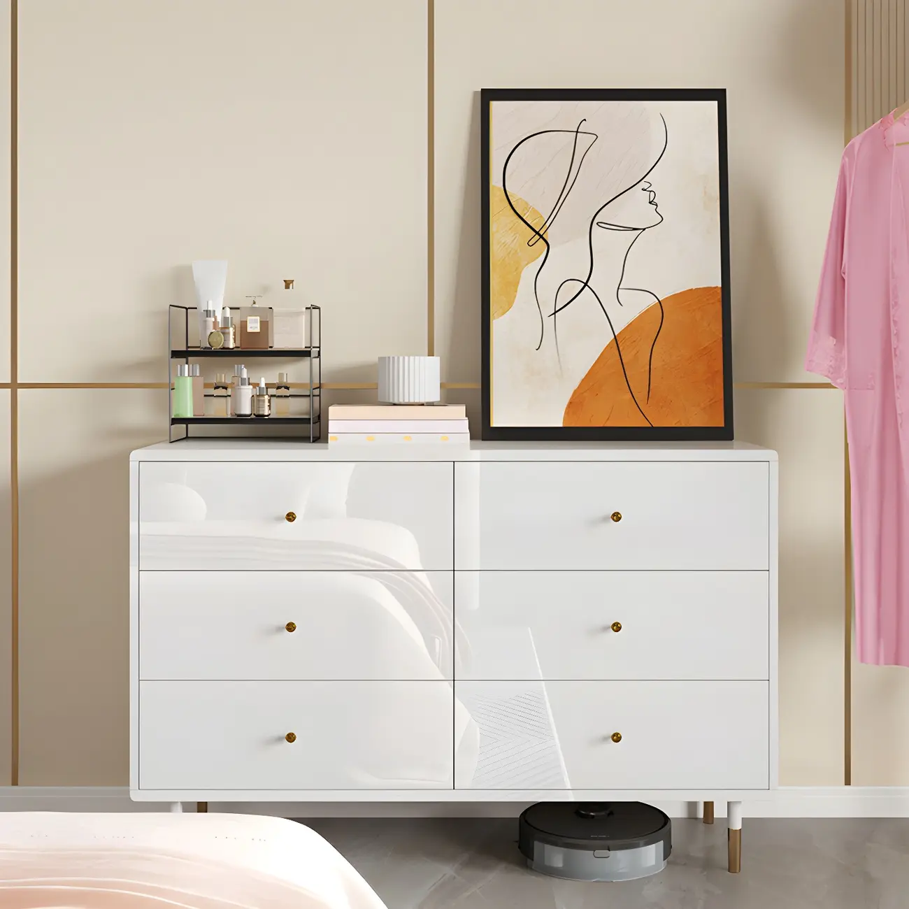 Modern Wooden White Dresser with Gold Handles for Bedroom Image - 1 | homeyfad