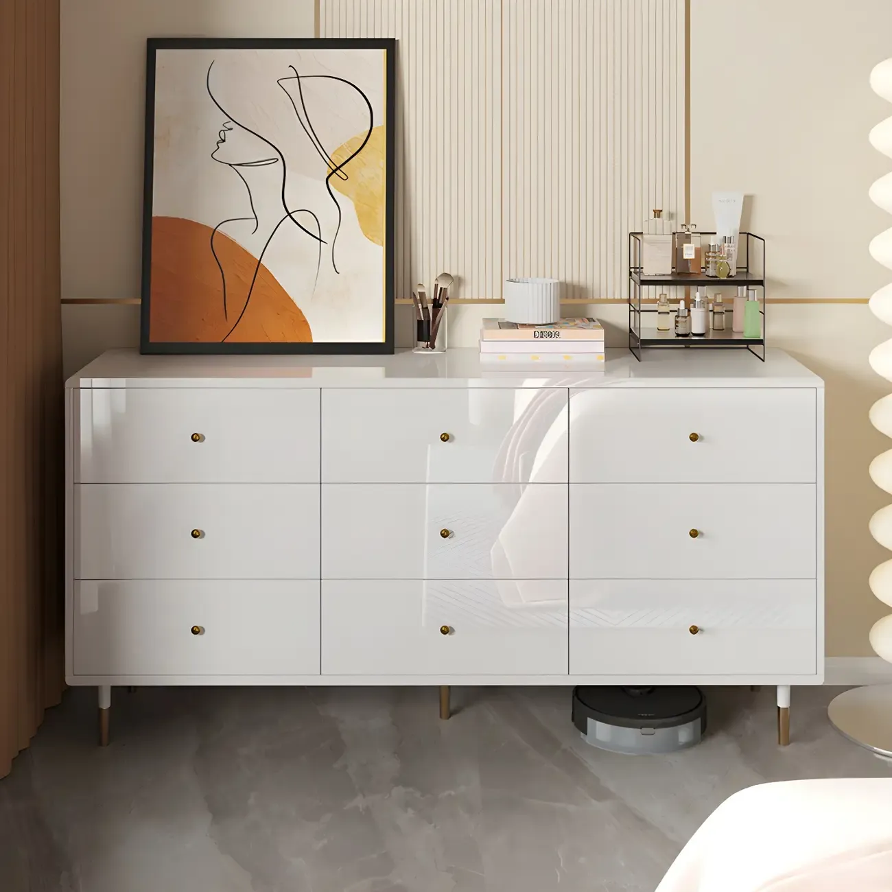 Modern Wooden White Dresser with Gold Handles for Bedroom Image - 3