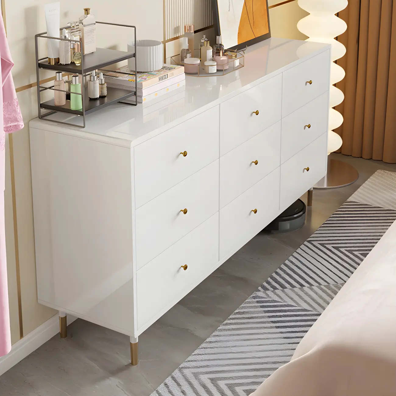 Modern Wooden White Dresser with Gold Handles for Bedroom Image - 4 | homeyfad
