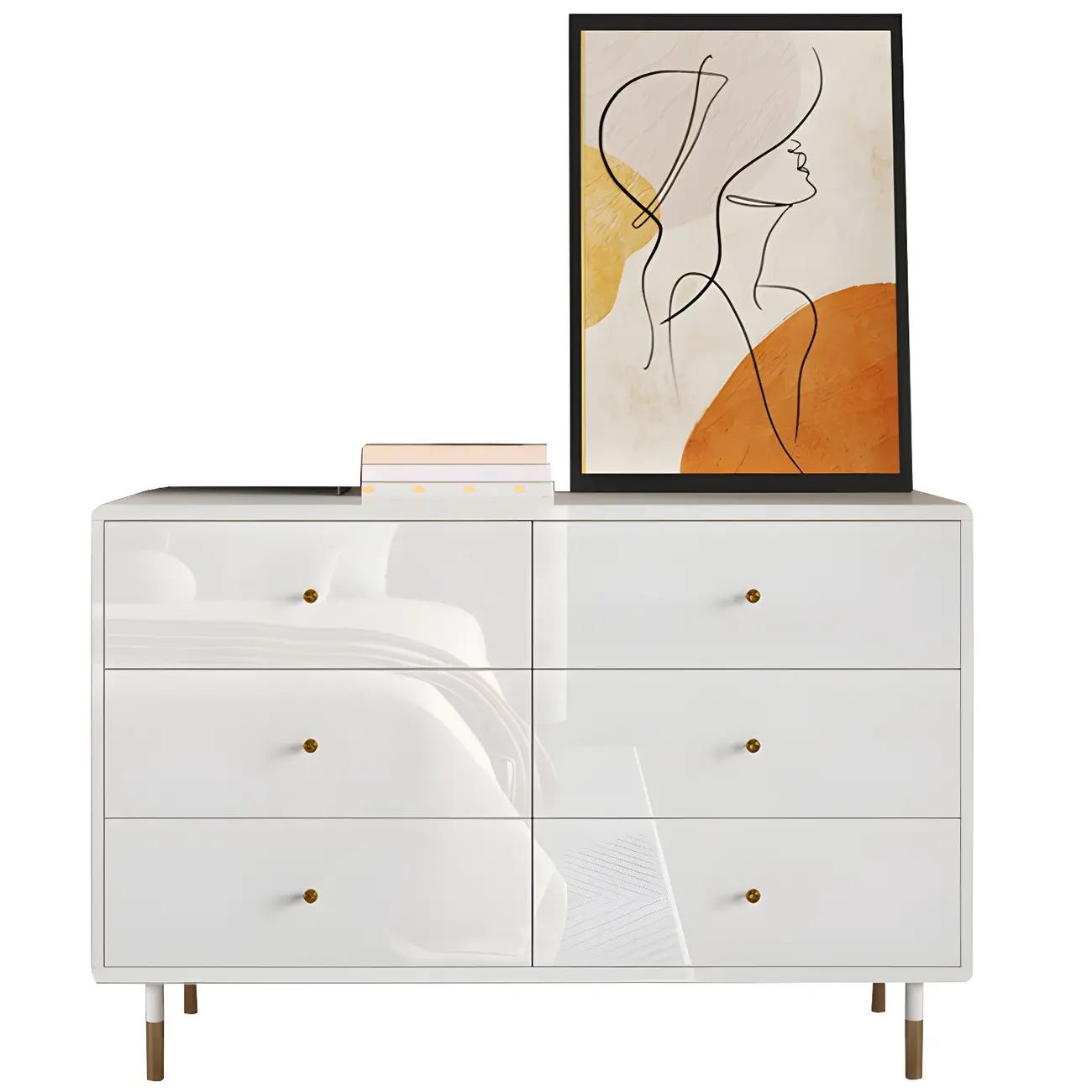 Modern Wooden White Dresser with Gold Handles for Bedroom Image - 5 | homeyfad