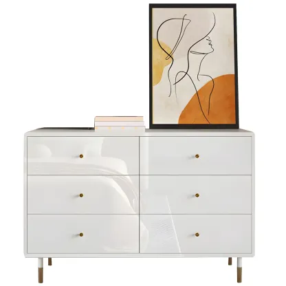 Modern Wooden White Dresser with Gold Handles for Bedroom Image - 5