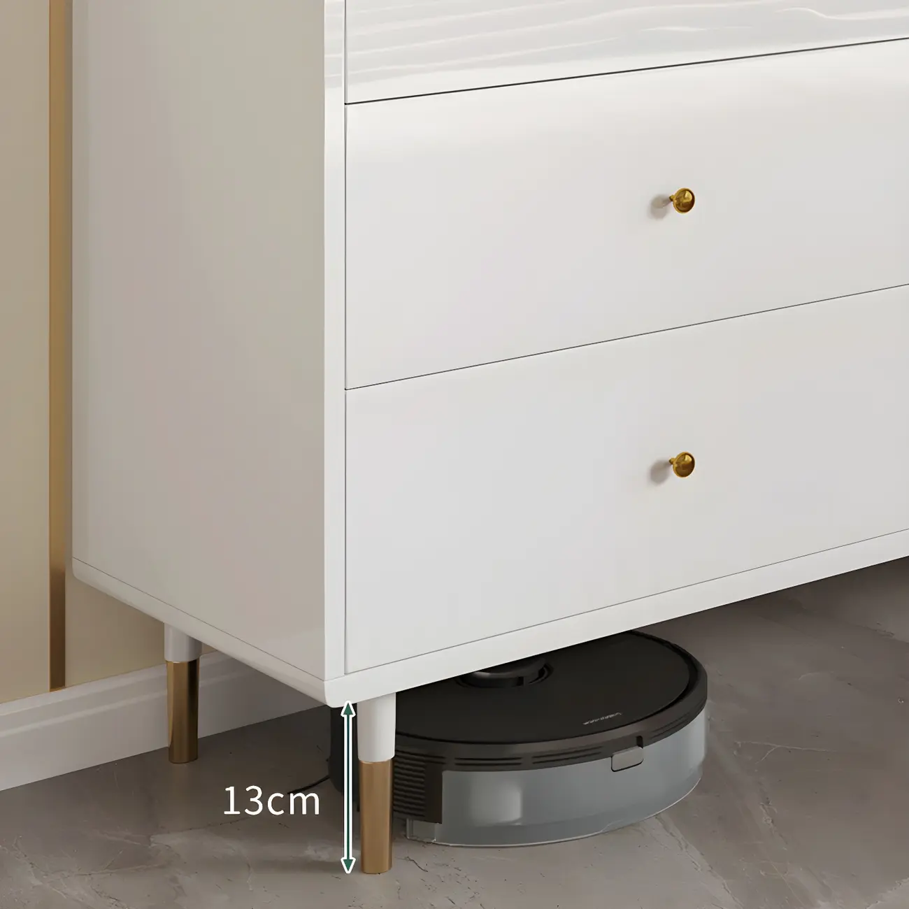 Modern Wooden White Dresser with Gold Handles for Bedroom Image - 6 | homeyfad