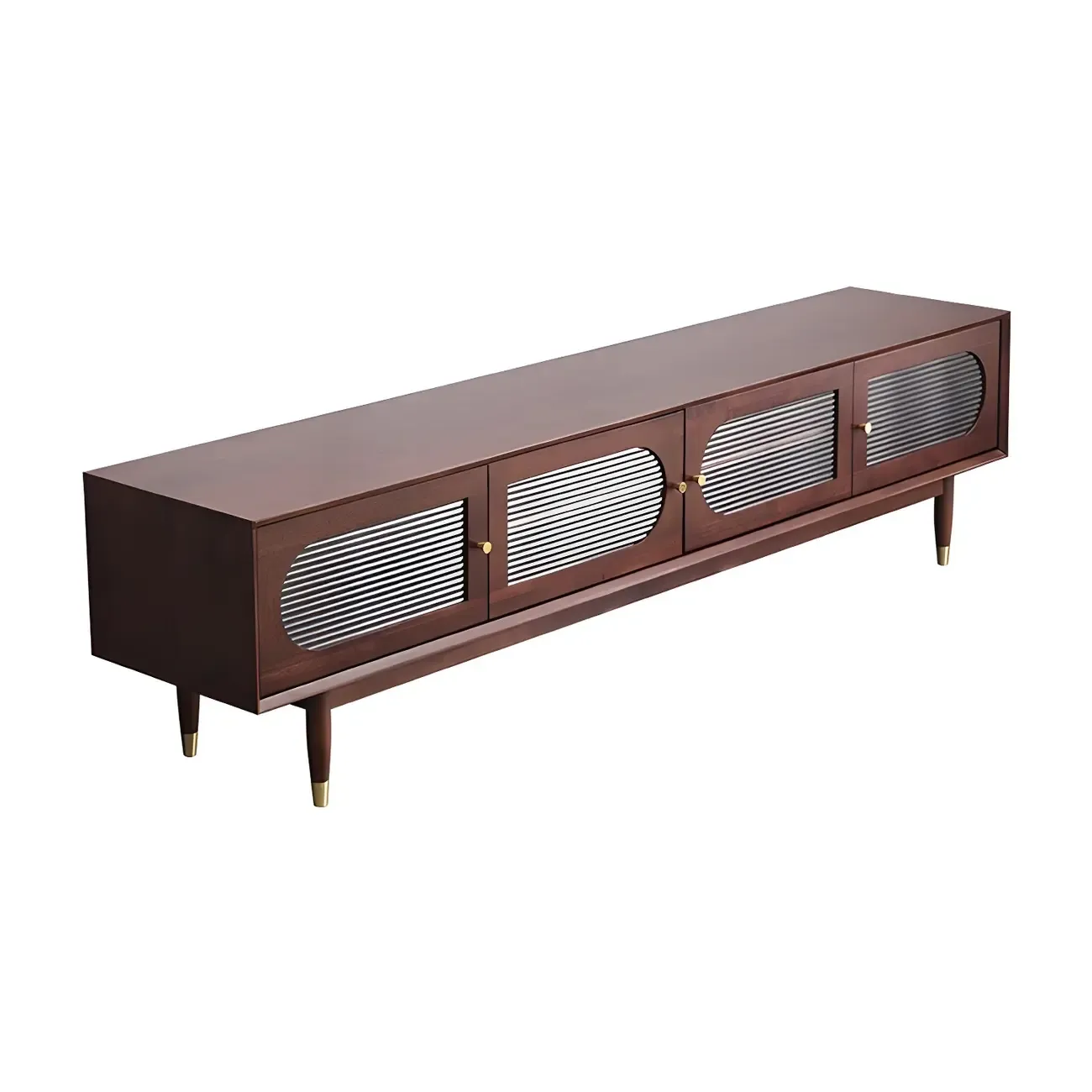 Contemporary Black Wooden TV Stand with Adjustable Shelves Image - 7