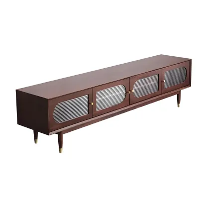 Contemporary Black Wooden TV Stand with Adjustable Shelves Image - 7