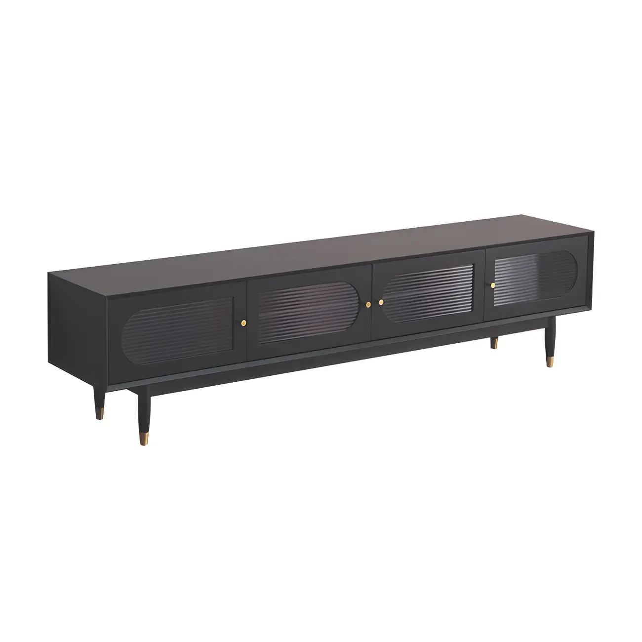 Contemporary Black Wooden TV Stand with Adjustable Shelves Image - 8