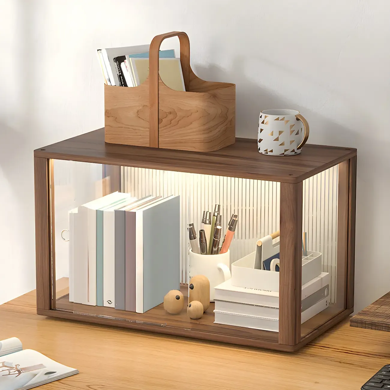 Small Wooden Glass Display Cabinet for Tabletop Image - 1