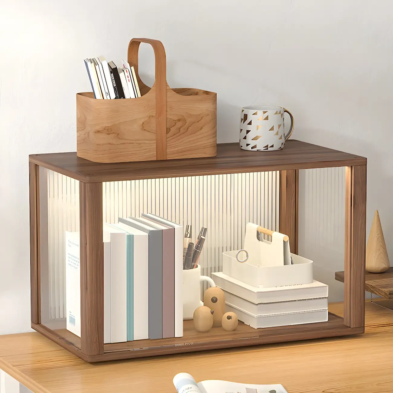 Small Wooden Glass Display Cabinet for Tabletop Image - 2