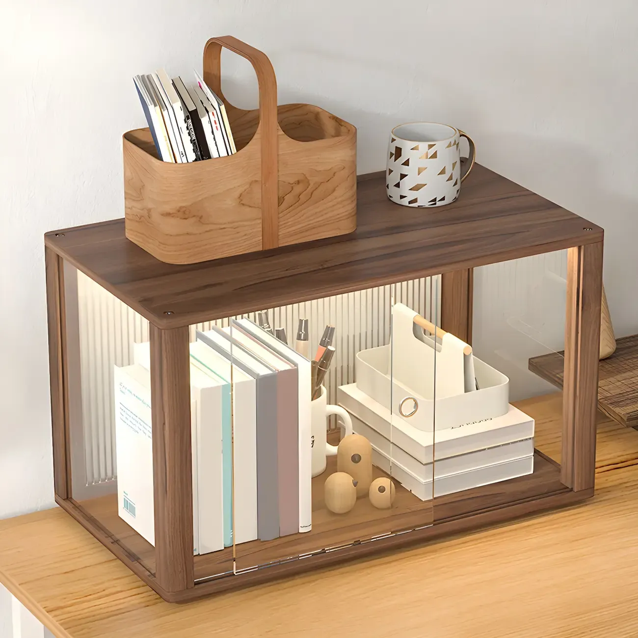 Small Wooden Glass Display Cabinet for Tabletop Image - 3