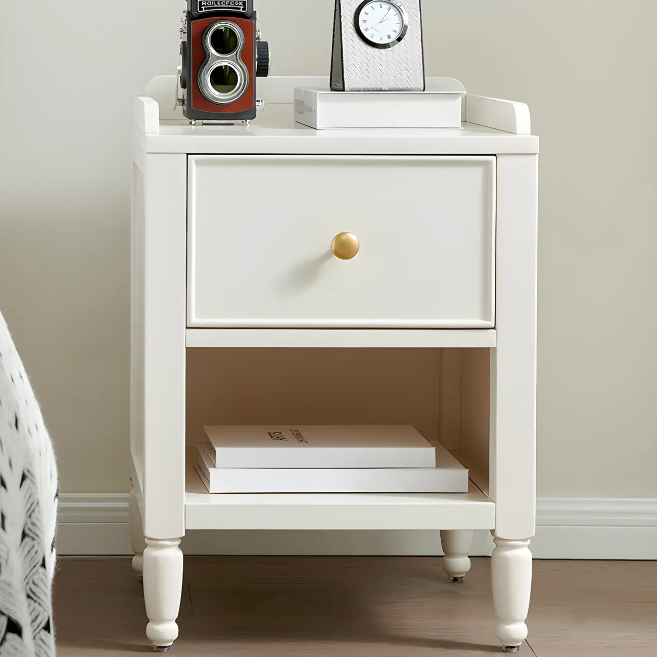 Narrow Bedroom Tip Resistant White Wood Nightstand Image - 1 | homeyfad