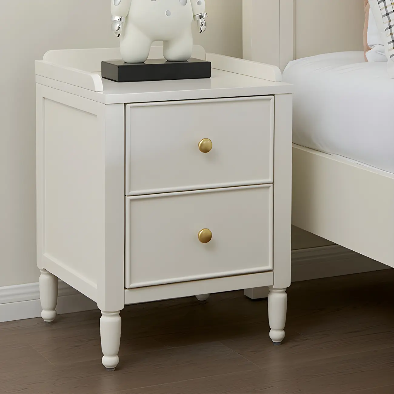 Narrow Bedroom Tip Resistant White Wood Nightstand Image - 2 | homeyfad