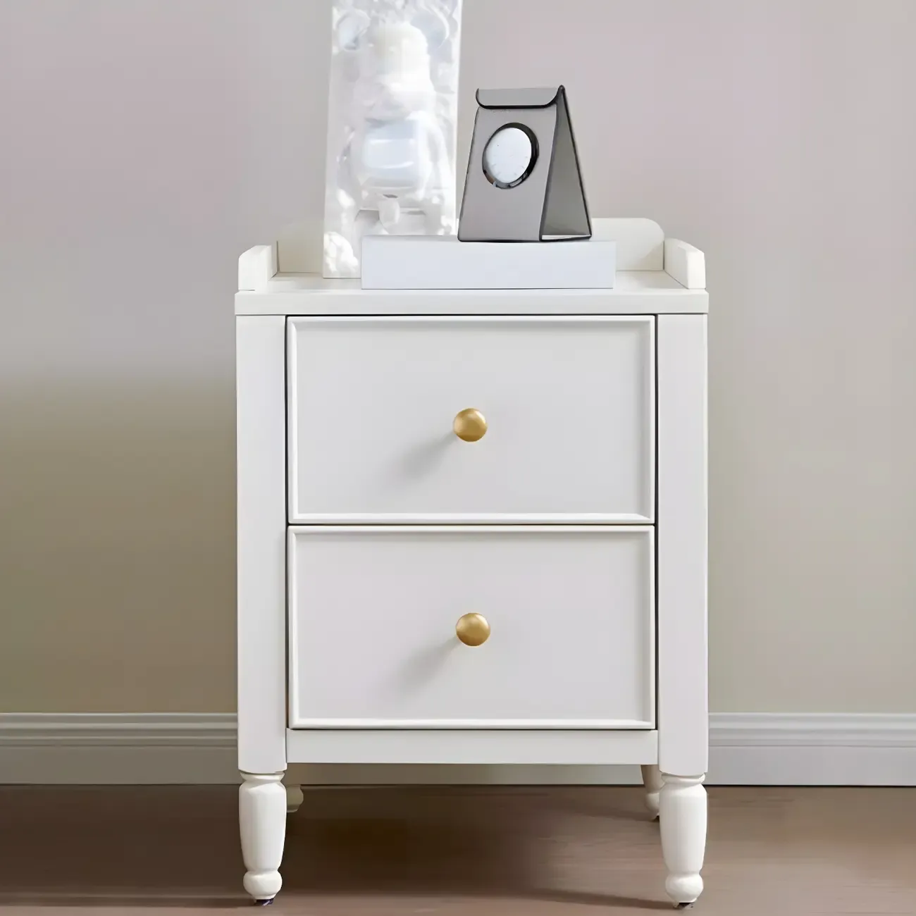 Narrow Bedroom Tip Resistant White Wood Nightstand Image - 5