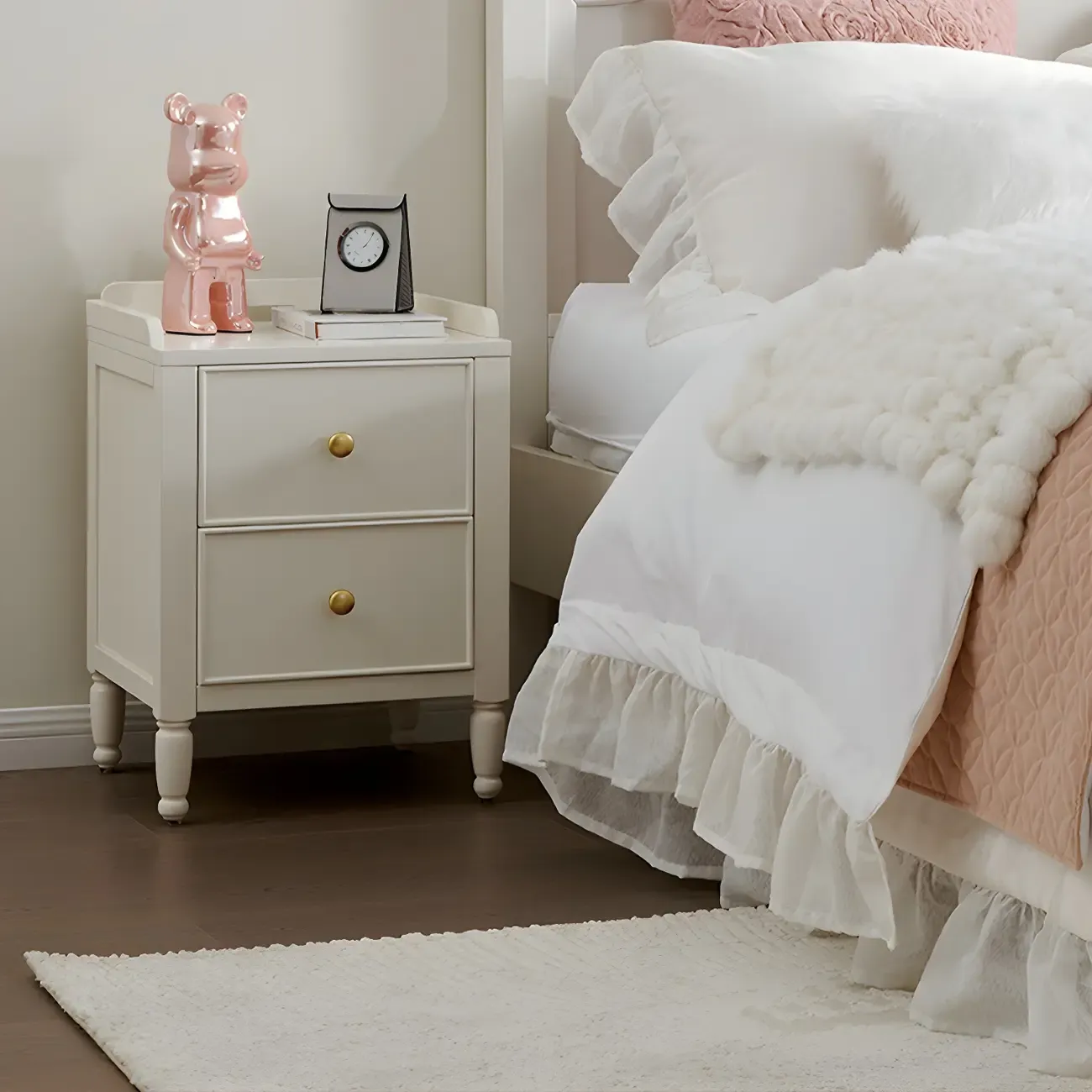 Narrow Bedroom Tip Resistant White Wood Nightstand Image - 3